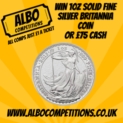 WIN 1oz SOLID FINE SILVER BRITANNIA COIN OR £75 CASH