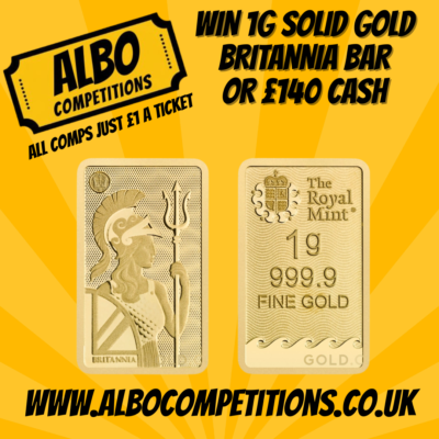 WIN 1G SOLID FINE GOLD BRITANNIA BAR OR £140 CASH