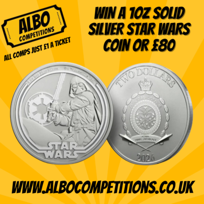 WIN 1oz SOLID FINE SILVER STAR WARS COIN OR £75 CASH