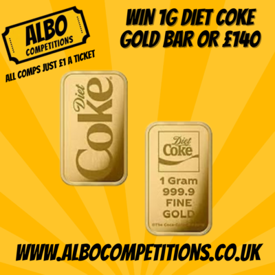 WIN 1G SOLID FINE GOLD DIET COKE DESIGNED BAR OR £140 CASH